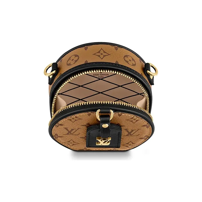 LOUIS VUITTON Boite Chapeau Canvas With Calfskin Small Round Bag, Crossbody Bag, Shoulder Bag Women's Brown-4