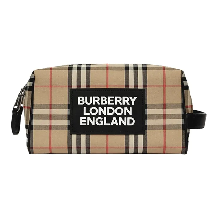 Burberry Canvas Travel Storage Toiletry Clutch Men's Beige-0