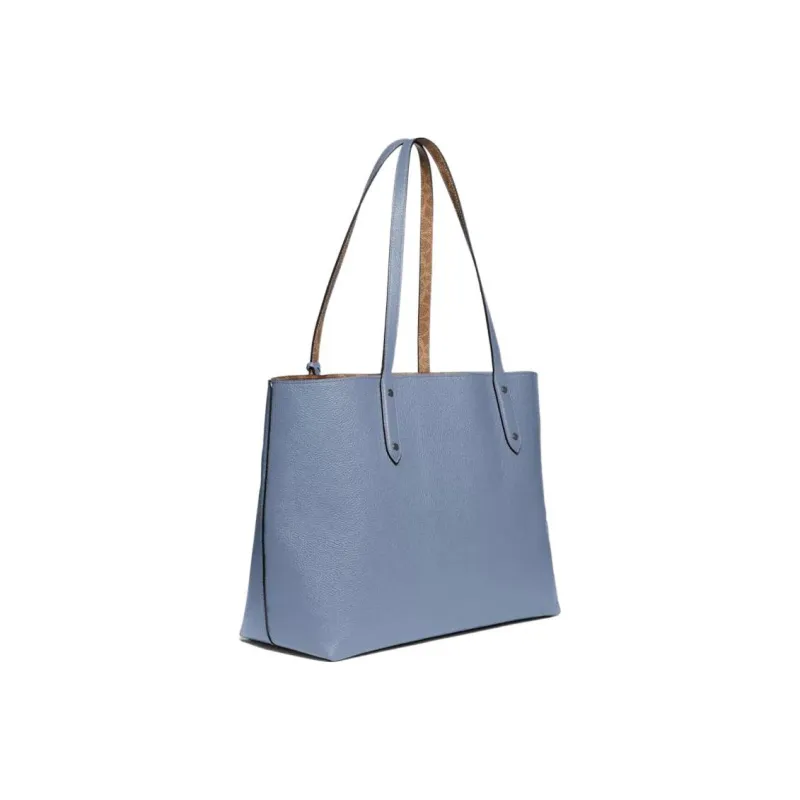 COACH Central Leather Tote One Shoulder Large Capacity Handbag Large Size Women's Haze Blue Morandi Color-1