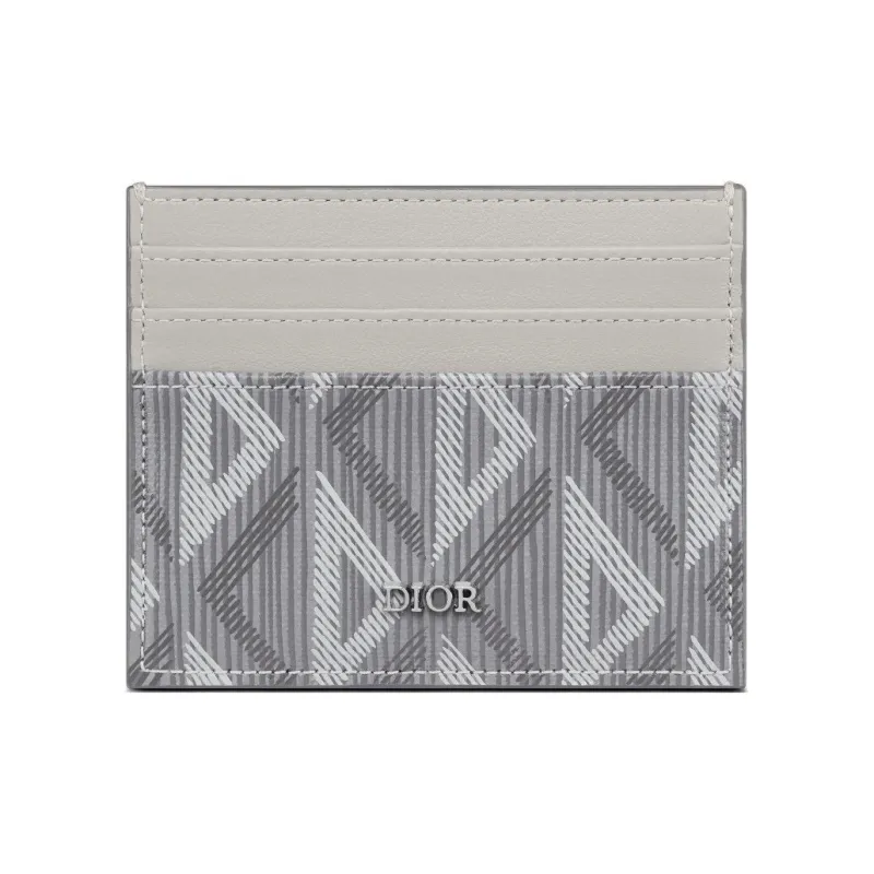 DIOR Smooth Cow Leather, Cotton, Gray Canvas Card Holder Card Holder Men's Gray-0