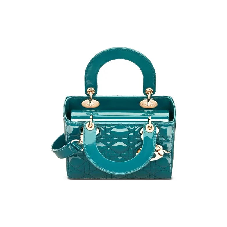 DIOR Lady Dior Patent Leather Calfskin Handbag Shoulder Bag Crossbody Bag Small Size Women's Deep Sea Blue-2