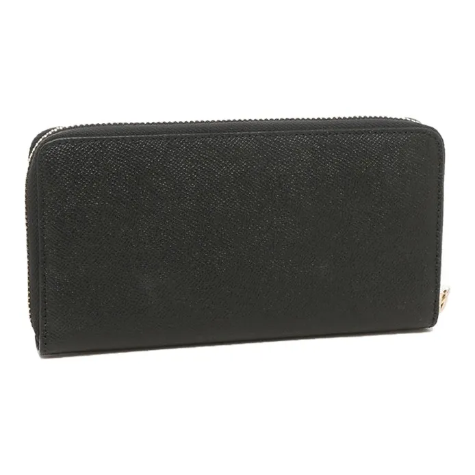 COACH Zip Around Leather Wallet Clutch Women's Black Gold-2
