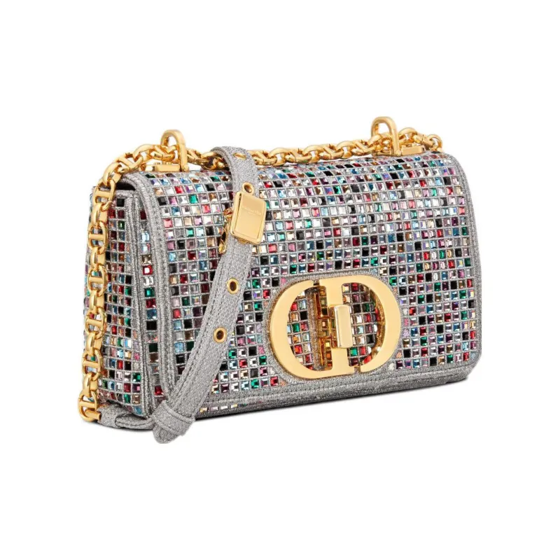 DIOR Caro Multicolor Crystal Embroidery Clutch Portable Crossbody Bag Shoulder Bag Women's Silver-2