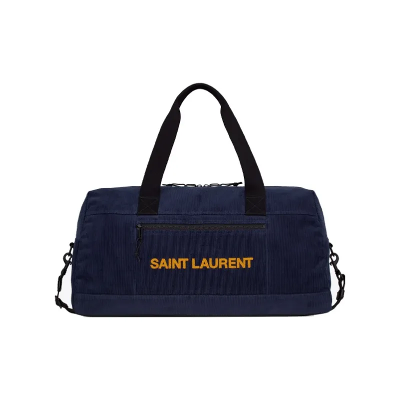 SAINT LAURENT Nux Corduroy Travel Bag, Cylinder Bag, Shoulder Bag, Crossbody Bag, Handbag Men's Dark Blue-0