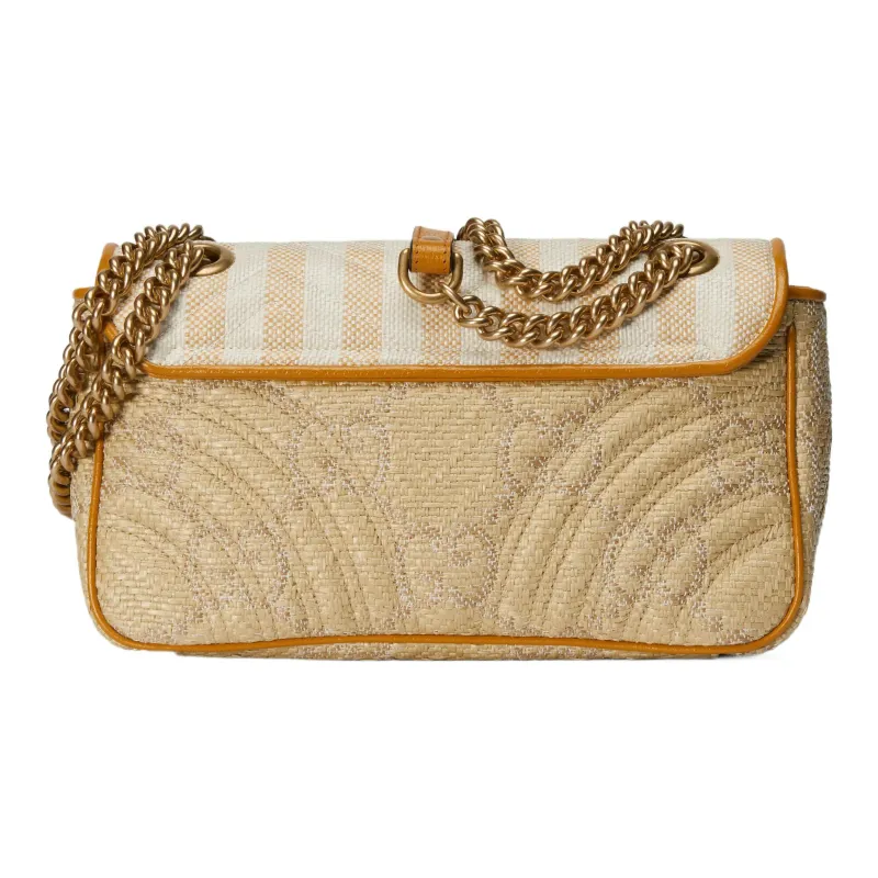 GUCCI Marmont Raffia Patchwork Leather Crossbody Bag Shoulder Bag Small Size Women's Natural Multicolor-2