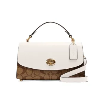 COACH Tilly Leather Handbag Shoulder Bag Crossbody Bag Small Size Women's White & Dark Brown