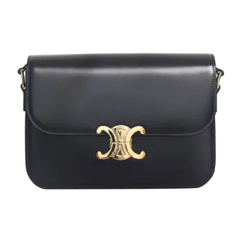 CELINE Triomphe Arc De Triomphe Cow Leather Shoulder Bag Handbag Shoulder Bag Crossbody Bag Medium Size Women's Black