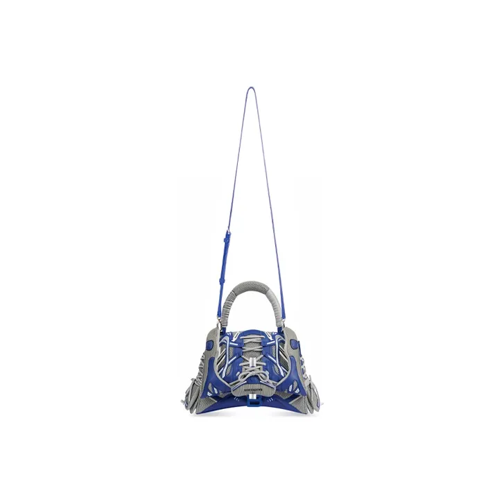 Balenciaga Fabric With Leather Hourglass Bag One Shoulder Handbag Crossbody Bag Medium Size Women's Blue/Gray-4