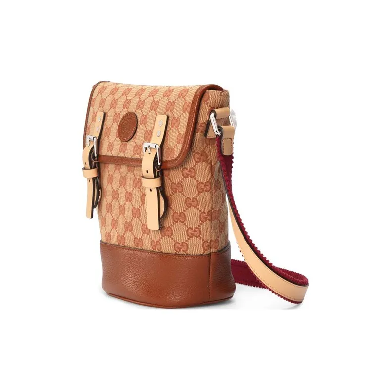 GUCCI Canvas With Leather Messenger Bag Shoulder Bag Crossbody Bag Regular Kids' Camel/Brown Beige-1