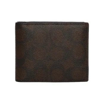 COACH 3 IN 1 Wallet Canvas With Leather Card Holder Wallet Unisex Dark Brown Khaki