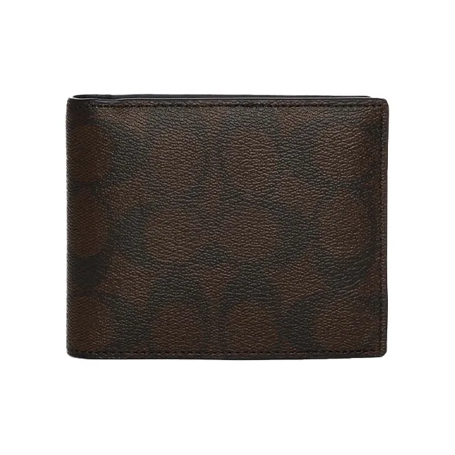 COACH 3 IN 1 Wallet Canvas With Leather Card Holder Wallet Unisex Dark Brown Khaki-0