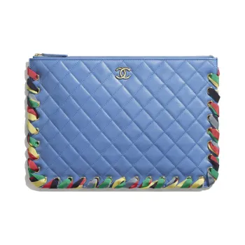 CHANEL Shiny Lambskin Clutch Women's Blue