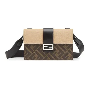 FENDI Baguette Canvas With Leather Baguette Bag, Clutch, Shoulder Bag, Crossbody Bag Regular Men's Brown/Beige