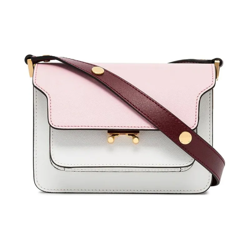 MARNI Pink, White And Red Trunk Bicolour Small Leather Shoulder Bag-0