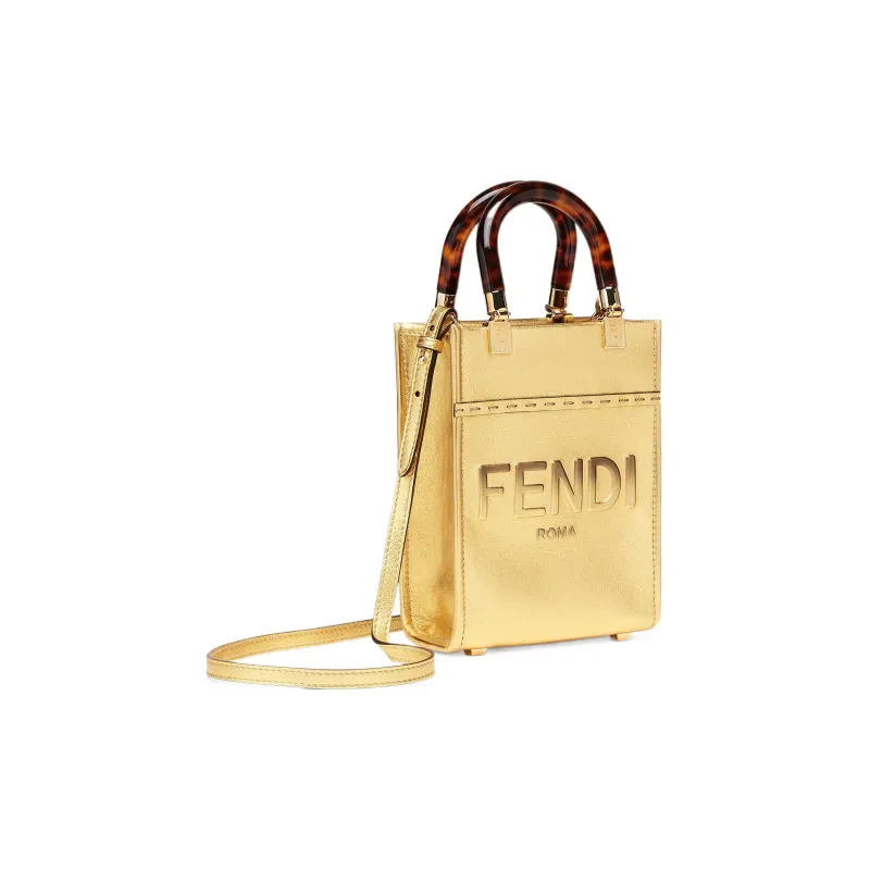 FENDI Sunshine Leather Tote Bag Shopping Bag Shoulder Bag Crossbody Bag Handbag Mini Women's Gold-1