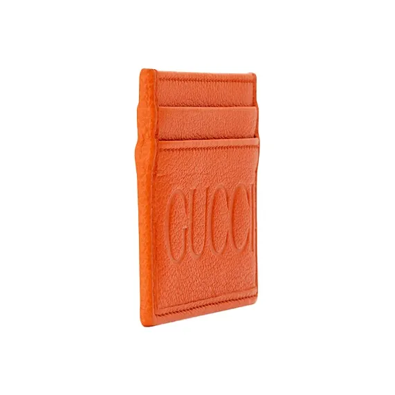 GUCCI Leather Card Holder Unisex Orange-1