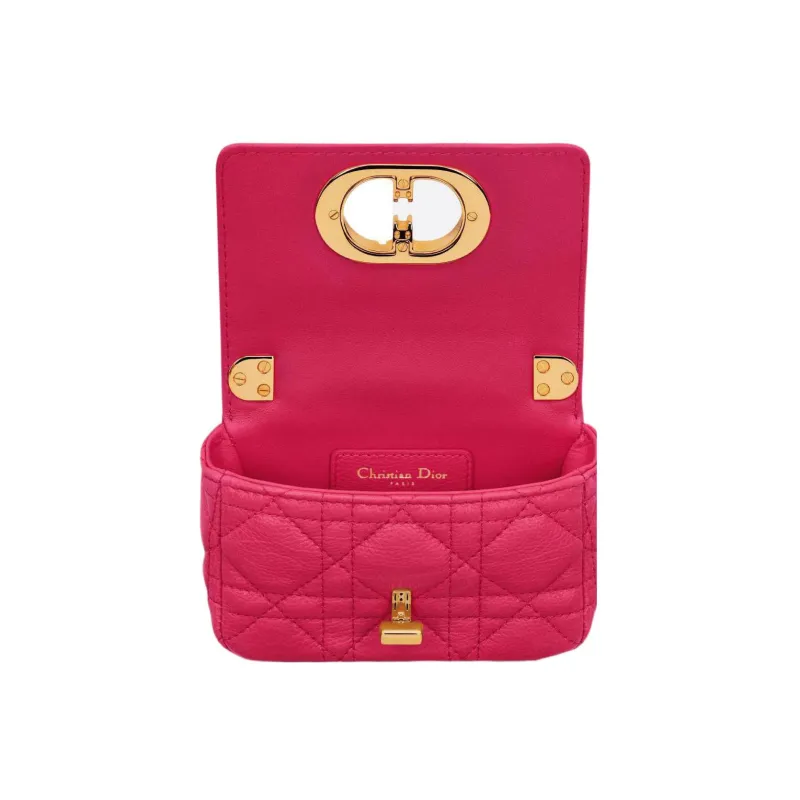 DIOR Caro Calfskin Shoulder Bag Crossbody Bag Small Size Women's Pink-4