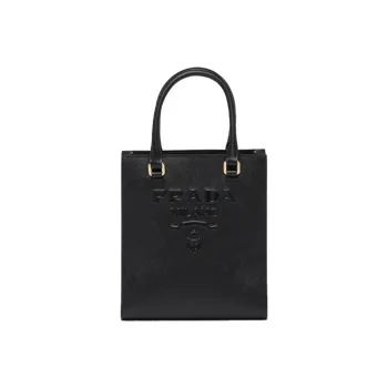 PRADA Cross-Stitch Leather Tote Bag Shopping Bag Handbag Women's Black