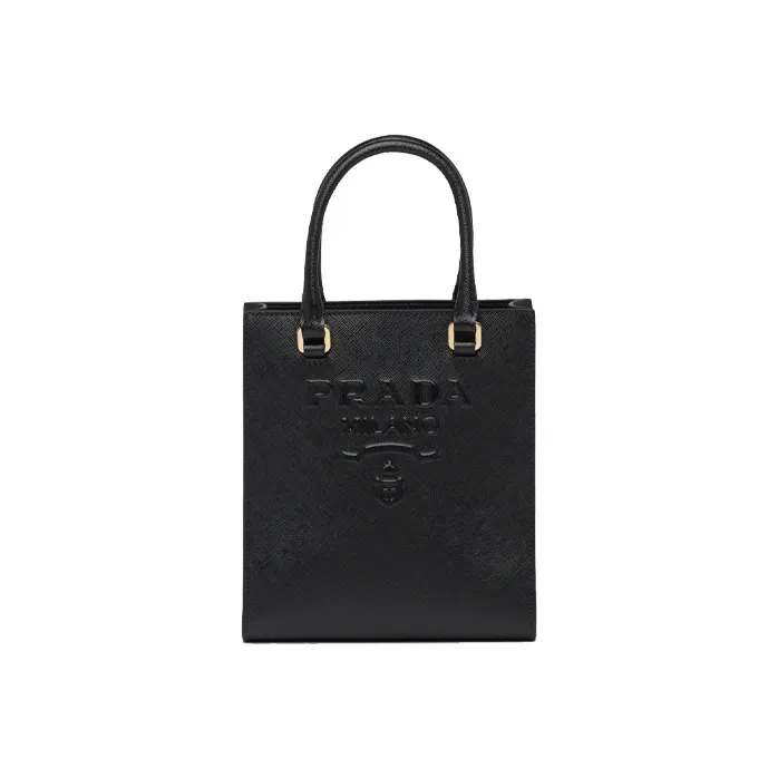 PRADA Cross-Stitch Leather Tote Bag Shopping Bag Handbag Women's Black-0