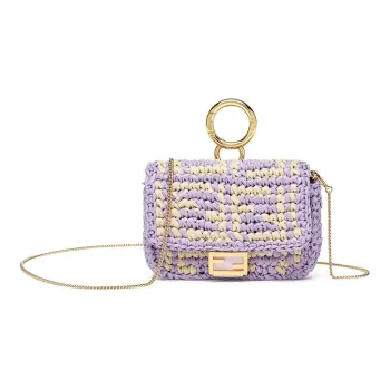 FENDI Baguette Straw Woven Chain Pendant Coin Purse, Crossbody Bag, Shoulder Bag Extra Mini Women's Light Purple