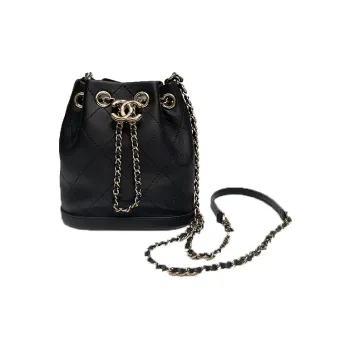 CHANEL Cow Leather Bucket Bag, Shoulder Bag, Crossbody Bag Women's Black