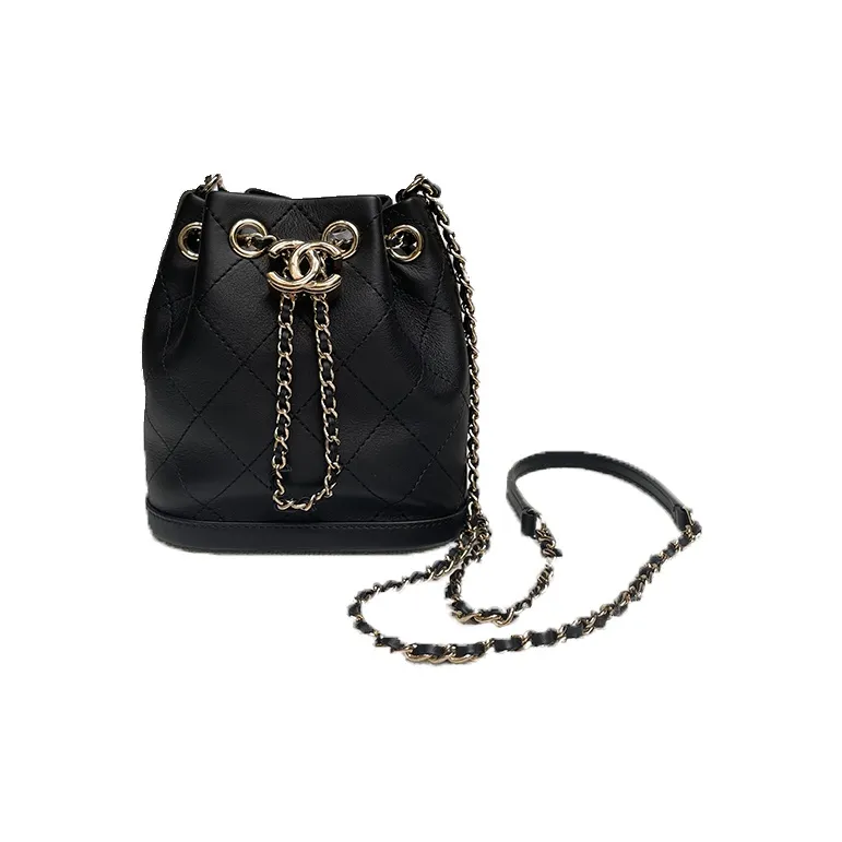 CHANEL Cow Leather Bucket Bag, Shoulder Bag, Crossbody Bag Women's Black-0