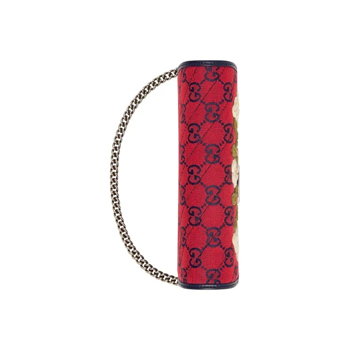 GUCCI GG Marmont Multicolor Leather Trim Quilting Canvas Chain Wallet Shoulder Bag Crossbody Bag Mini Women's Red/Blue-3