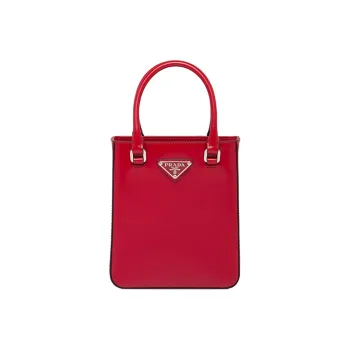 PRADA Leather Tote Bag Shopping Bag Portable Crossbody Bag Shoulder Bag Small Size Women's Scarlet