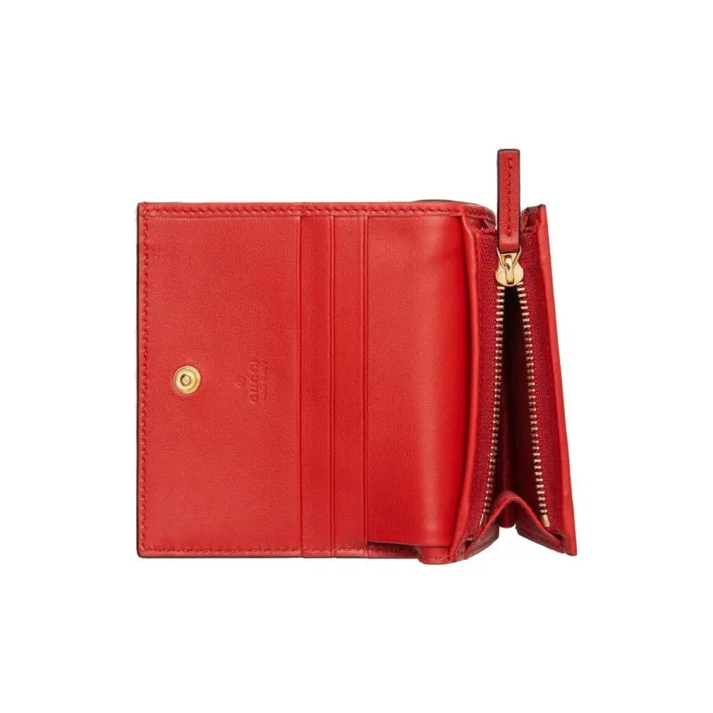 GUCCI Valentine's Day Collection Canvas With Leather Card Holder, Wallet Women's Ebony/Red-4