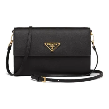 PRADA Saffiano Leather Money Clip Crossbody Bag Shoulder Bag Women's Black