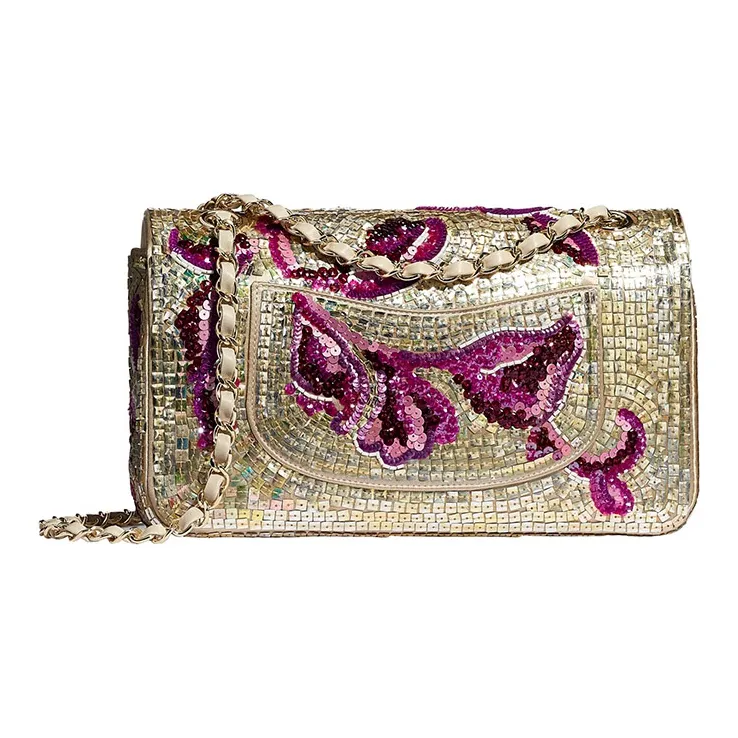 CHANEL Classic Flap CF Lambskin And Gold Metal Shoulder Bag Women's Metal & Multicolor-1