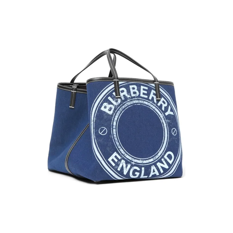 Burberry Cow Leather Tote Bag Shopping Bag Handbag Mini Unisex Blue-1