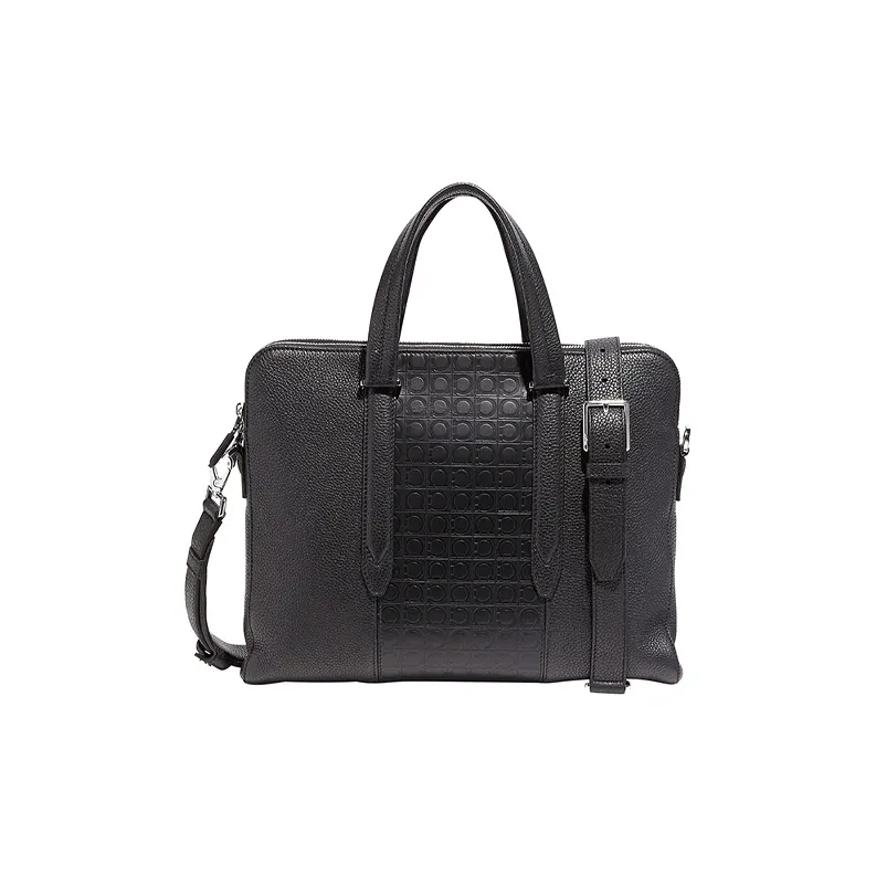 FERRAGAMO Gancini Calfskin Laptop Bag, Handbag, Shoulder Bag, Crossbody Bag, Briefcase Men's Black-0