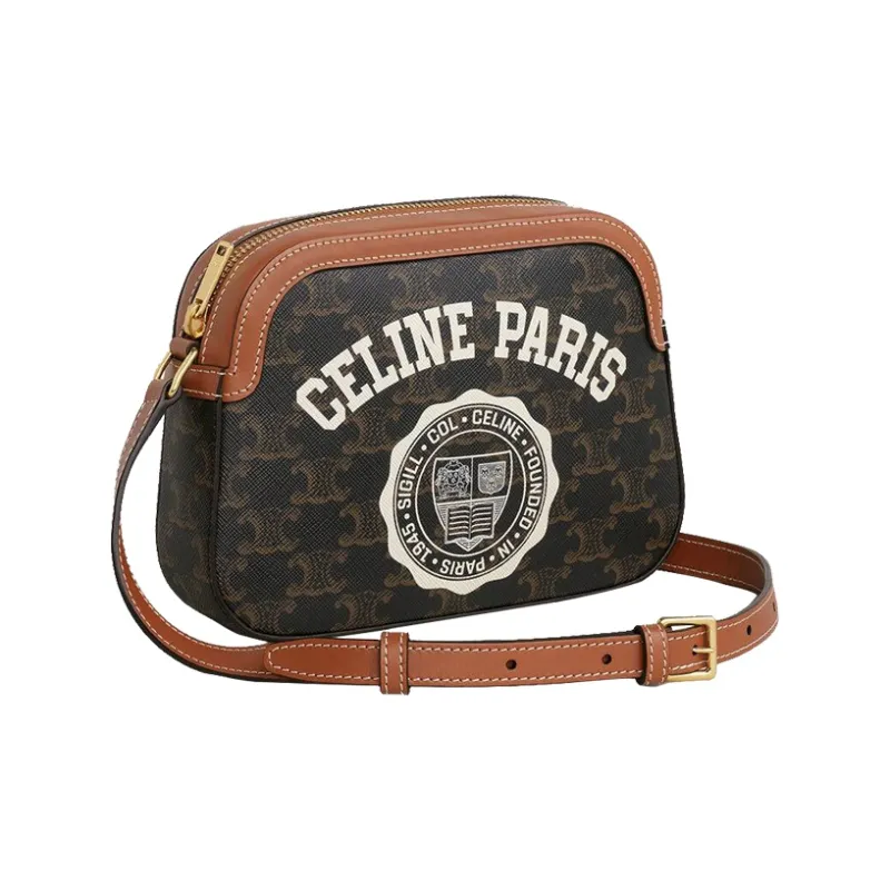 CELINE Triomphe Artificial Leather Camera Bag Shoulder Bag Crossbody Bag Small Size Women's Tawny-1