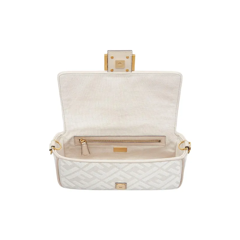FENDI Baguette Canvas Canvas Bag Baguette Bag Portable Crossbody Bag Shoulder Bag Medium Size Women's White-3