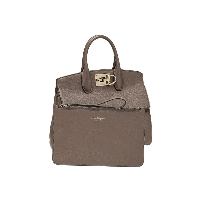 FERRAGAMO Cow Leather Handbag Regular Women's Gray-5