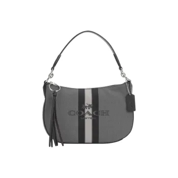 COACH Sutton Canvas Shoulder Bag Women's Gray & Black