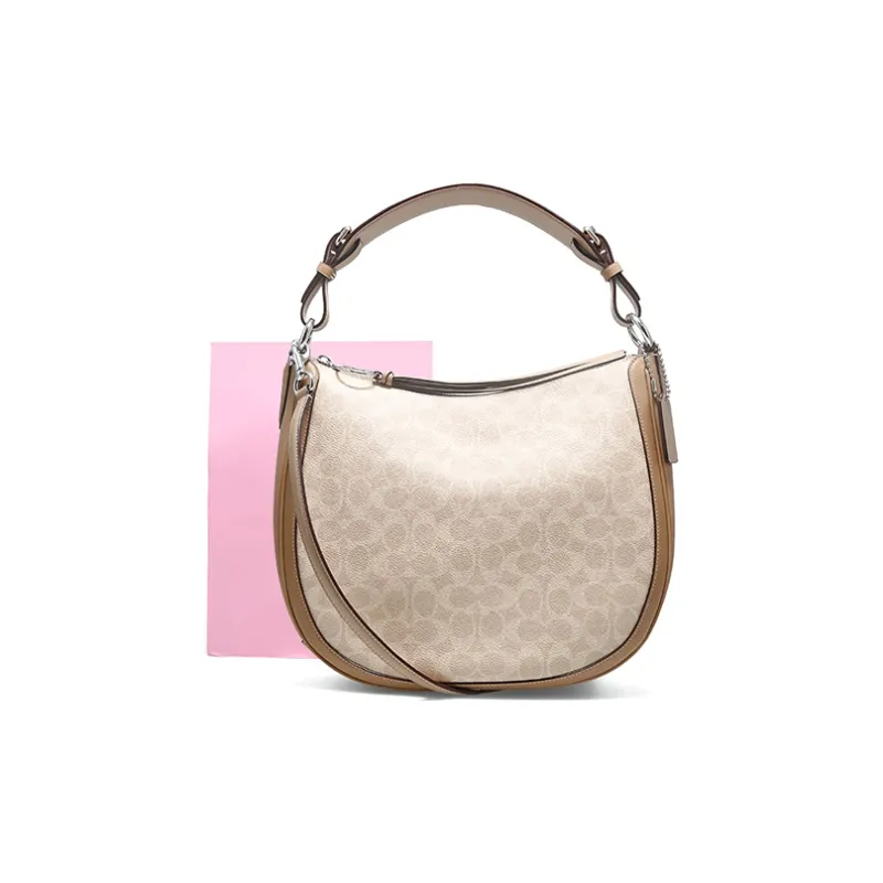 COACH Sutton Canvas Leather Crossbody Bag Handbag Shoulder Bag Large Size Women's Light Khaki Multicolor-4