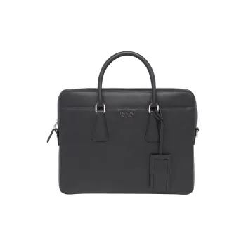 PRADA Leather Laptop Bag, Briefcase, Crossbody Bag Men's Black