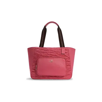 COACH Court Folded Fabric With Leather Tote Bag Shopping Bag Handbag Shoulder Bag Large Size Women's Pink