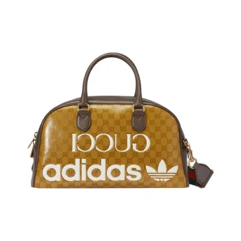 GUCCI Adidas Collaboration Leather One Shoulder Handbag, Travel Bag Medium Size Men's Brown Yellow