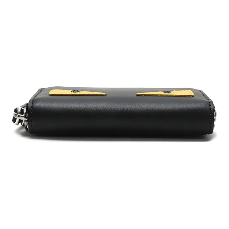 FENDI Calfskin Zipper Coin Purses Men's Black/Yellow-5