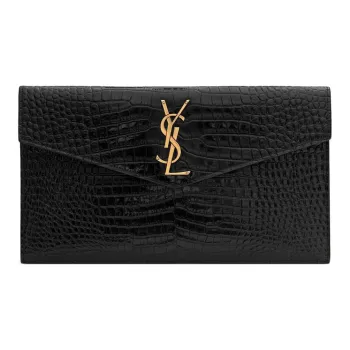 SAINT LAURENT Leather Envelope Bag, Clutch Small Size Women's Black