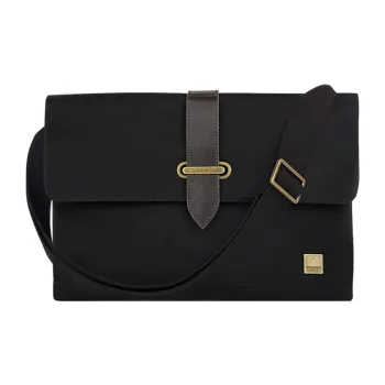 KNOMO Cotton With Cow Leather Messenger Bag, Shoulder Bag, Crossbody Bag Unisex Black