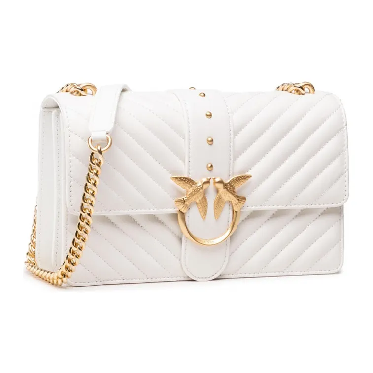 PINKO LOVE Series Quilted Leather Bird Bag, Swallow Bag, Shoulder Bag, Crossbody Bag Medium Size Women's White-1