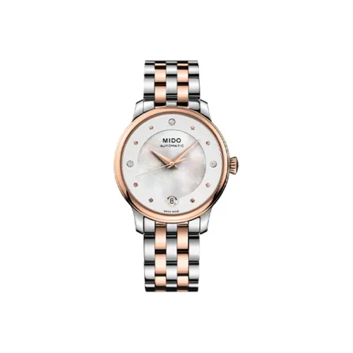 MIDO Wmns Baroncelli Series Automatic Mechanical Watch M039.207.22.106.00 Silver/Rose-Gold/White