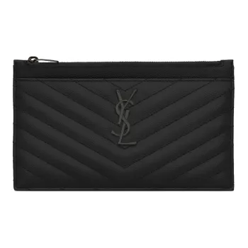 SAINT LAURENT Monogram Quilting Calfskin Wallets Clutches Women's Black