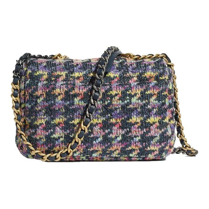 CHANEL 19Bag Knitted Fabric Shoulder Bag, Crossbody Bag Women's Gray & Multicolor-1