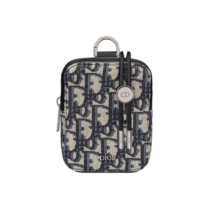 DIOR Printed Vertical Necklace Pouch Coin Purse Clutch Unisex Beige/Black-1