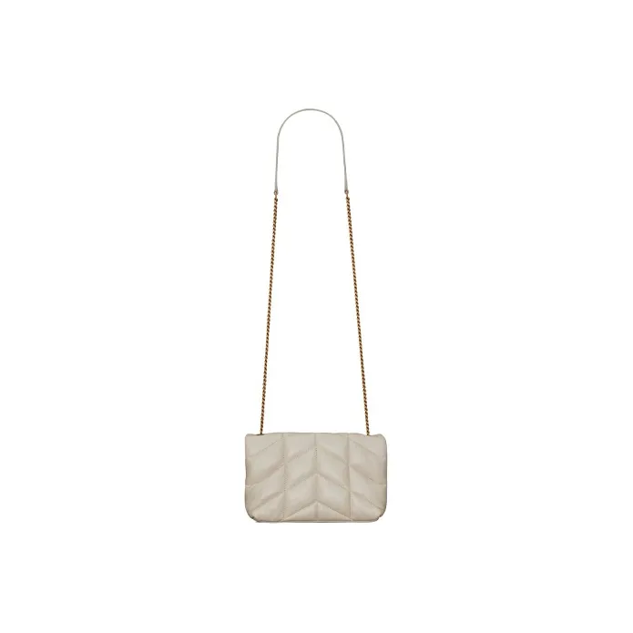 SAINT LAURENT Quilting Lambskin Chain Bag Cloud Bag Pillow Bag Shoulder Bag Crossbody Bag Mini Women's White-4